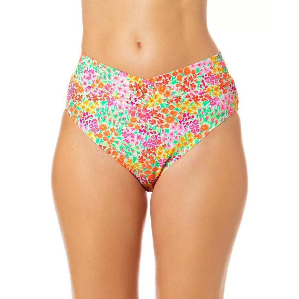 Salt + Cove Junior's Multi Garden Print V-Front High-Waist Bikini Bottoms Size L
